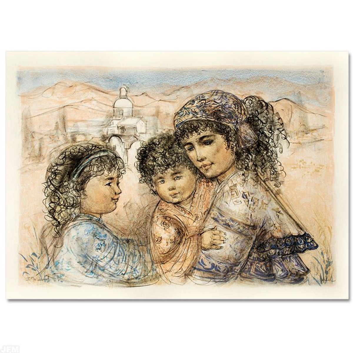 Edna Hibel (1917-2014), "Zalina with Aries and Ande" Hand Signed Limited Edition Lithograph with Certificate of Authenticity.