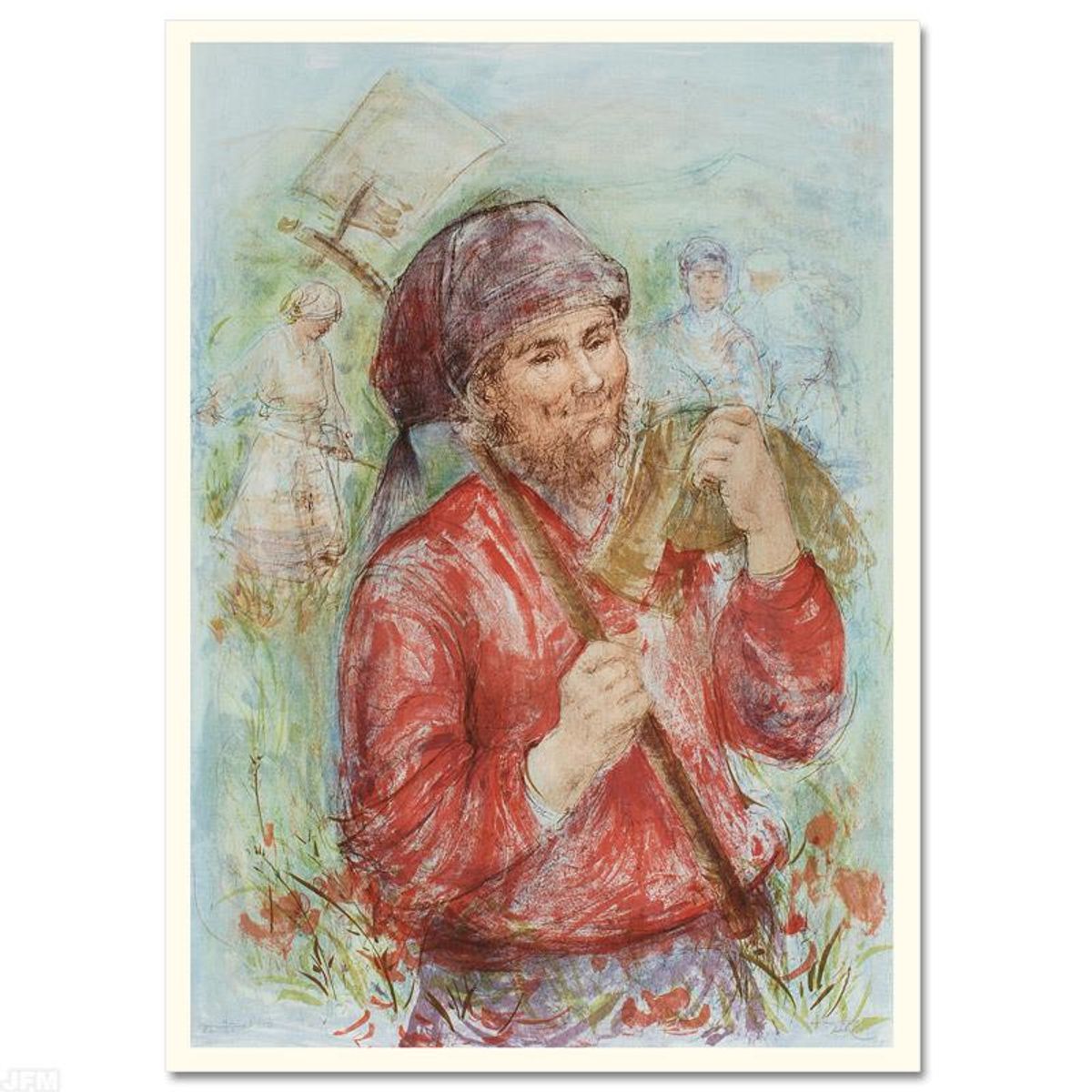 Edna Hibel (1917-2014), "Man with Hoe" Hand Signed Limited Edition Lithograph with Certificate of Authenticity.