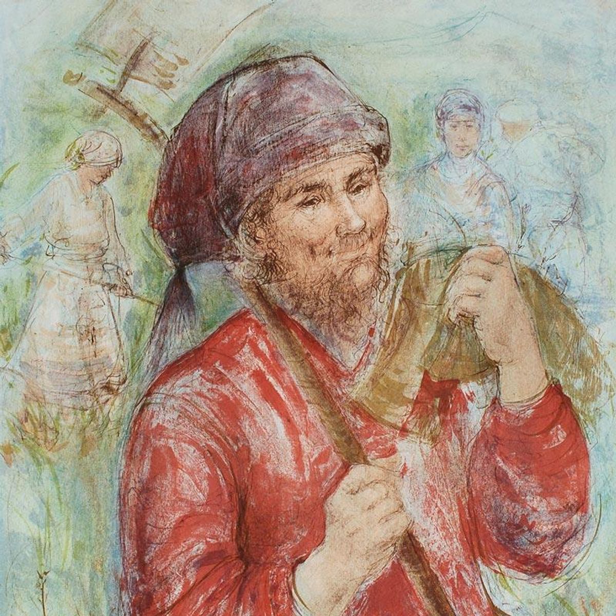 Edna Hibel (1917-2014), "Man with Hoe" Hand Signed Limited Edition Lithograph with Certificate of Authenticity.