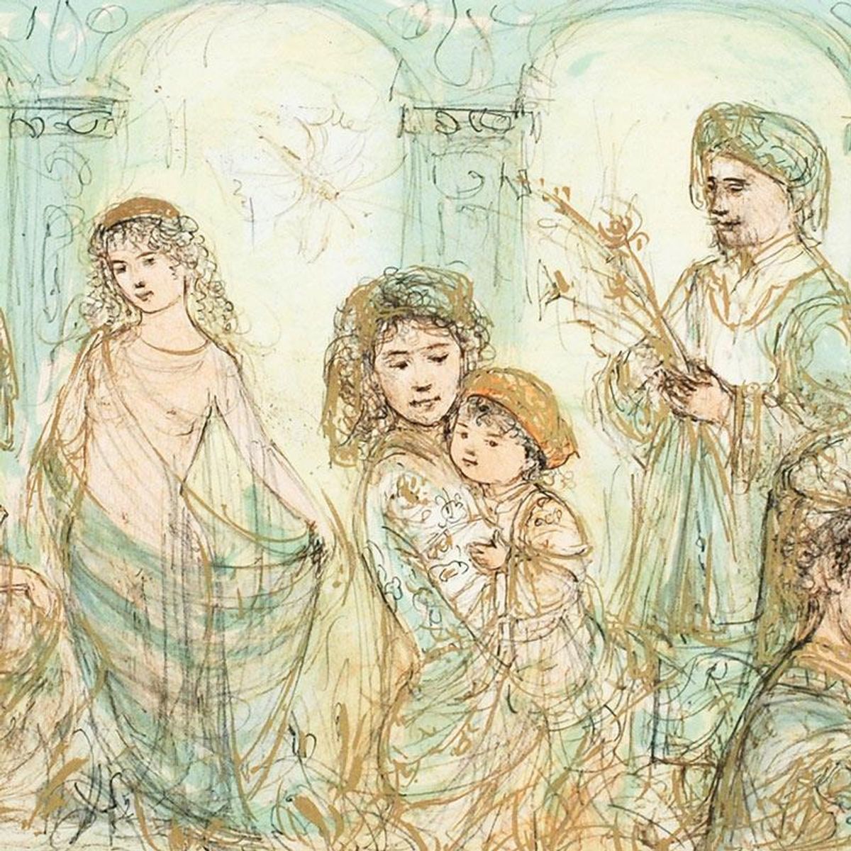 Solomon's Court Limited Edition Lithograph by Edna Hibel (1917-2014), Numbered and Hand Signed with Certificate of Authenticity.