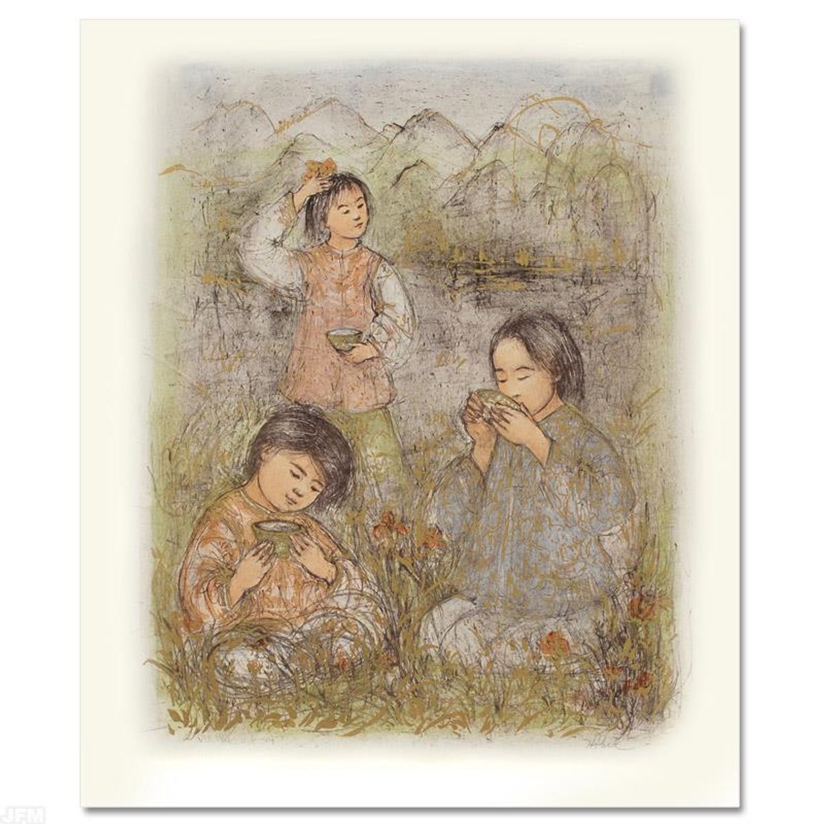 Edna Hibel (1917-2014), "Morning at Brook Side" Hand Signed Limited Edition Lithograph with Certificate of Authenticity.