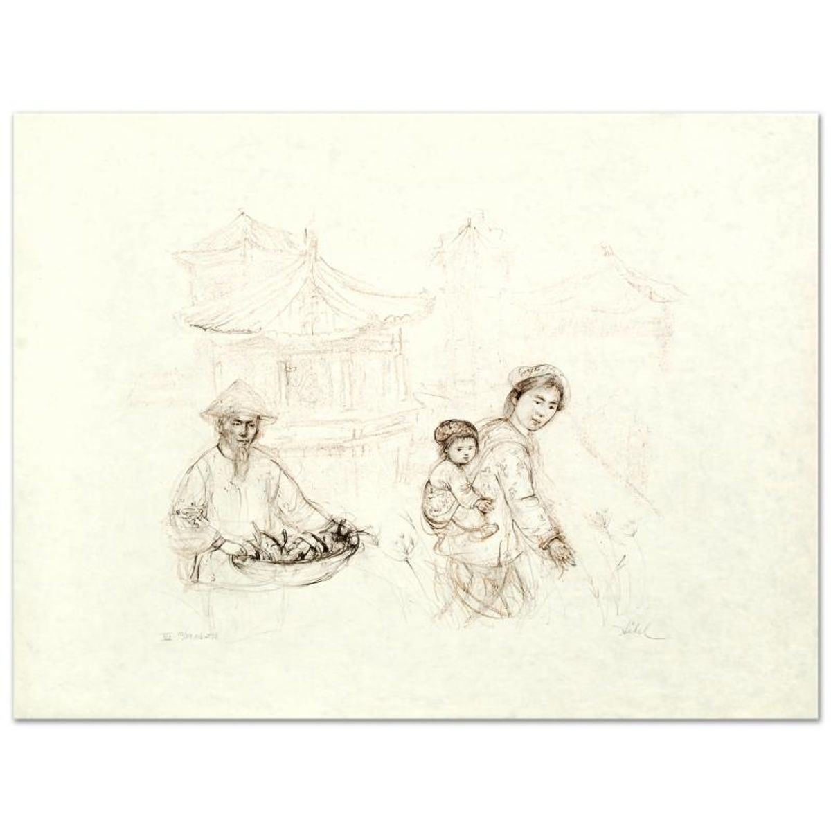 Then and Now Limited Edition Lithograph by Edna Hibel (1917-2014), Numbered and Hand Signed with Certificate of Authenticity.