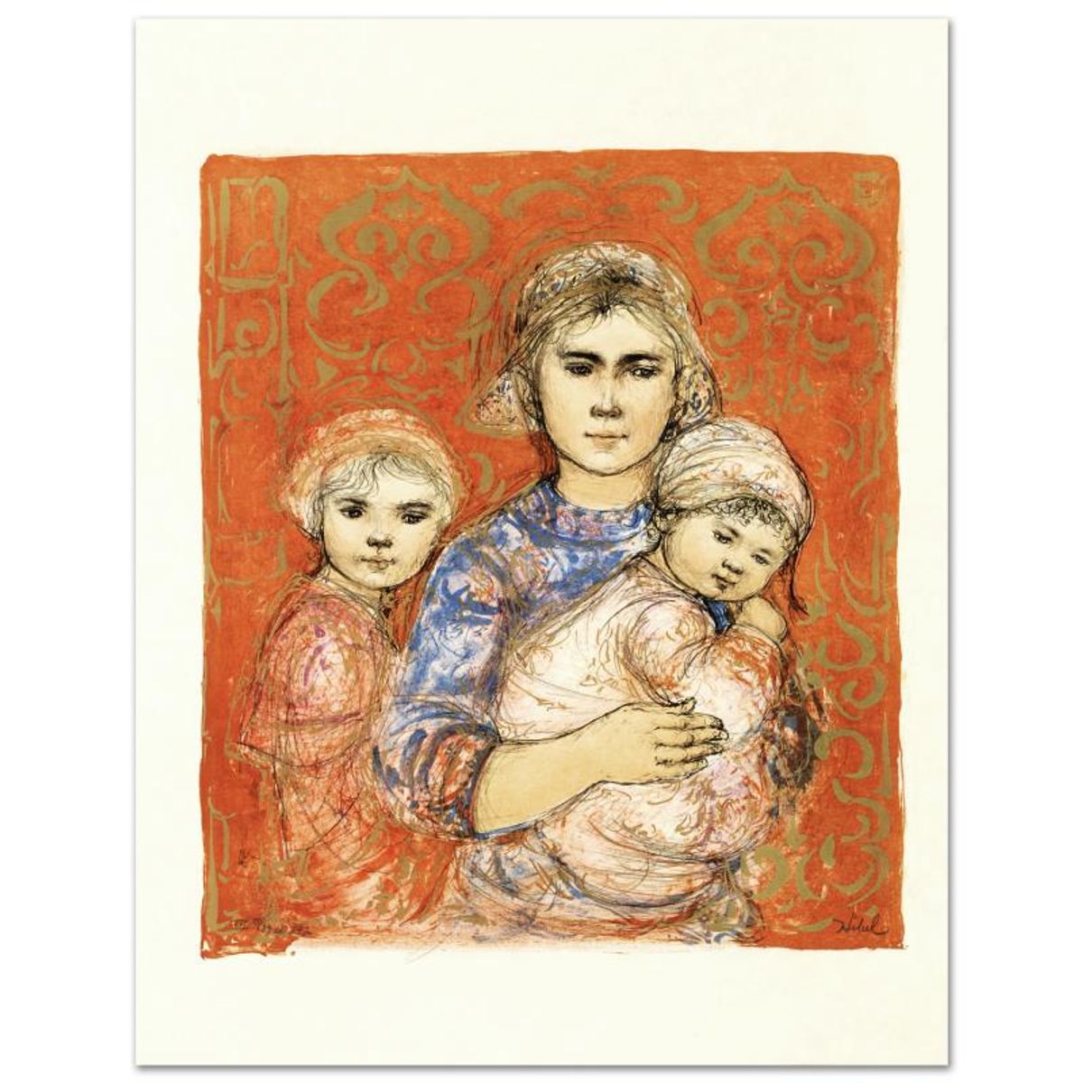 Edna Hibel (1917-2014), "Jenet, Mary and Wee Jenet" Hand Signed Limited Edition Lithograph with Certificate of Authenticity.