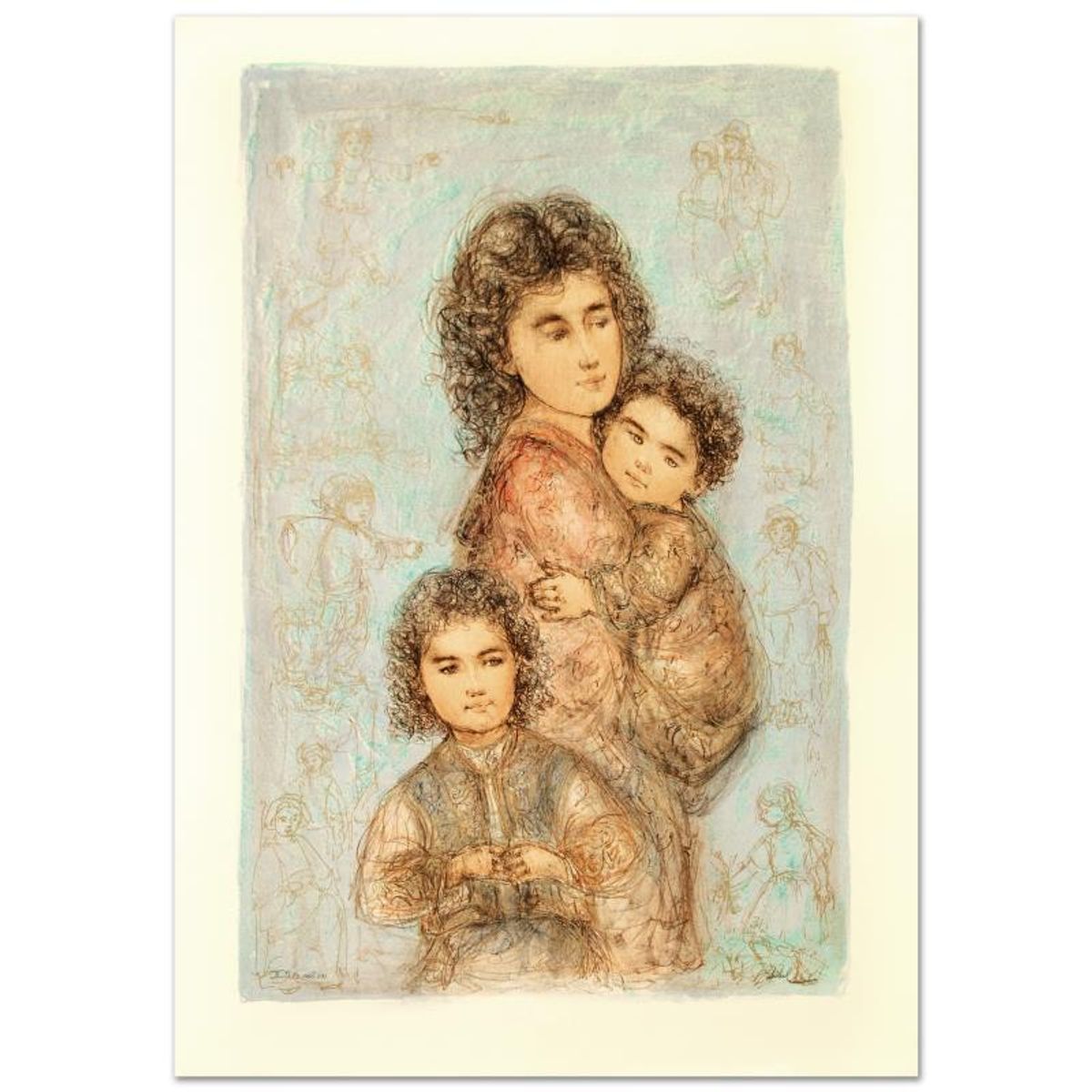 Edna Hibel (1917-2014), "Catherine and Children" Hand Signed Limited Edition Lithograph with Certificate of Authenticity.