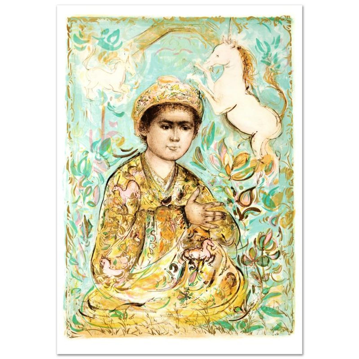 Edna Hibel (1917-2014), "Little Rajah and the Unicorns" Hand Signed Limited Edition Lithograph with Certificate of Authenticity.