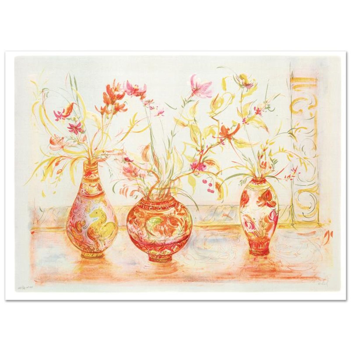Edna Hibel (1917-2014), "Chinese Vase" Hand Signed Limited Edition Lithograph with Certificate of Authenticity.