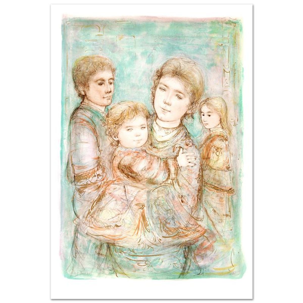 Edna Hibel (1917-2014), "Portrait of a Family" Hand Signed Limited Edition Lithograph with Certificate of Authenticity.