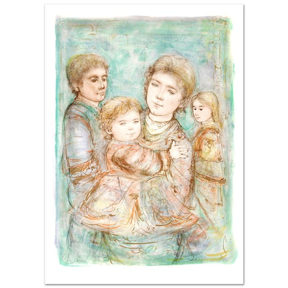 Edna Hibel (1917-2014), "Portrait of a Family" Hand Signed Limited Edition Lithograph with Certificate of Authenticity.