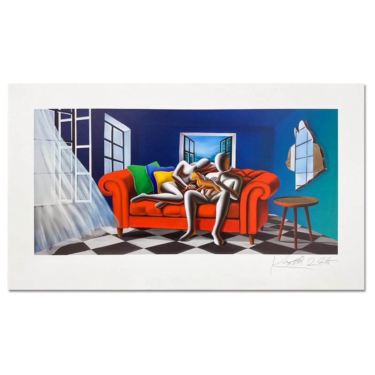Mark Kostabi, "The Breeze of Tranquility" Hand Signed Limited Edition Serigraph with Certificate of Authenticity.