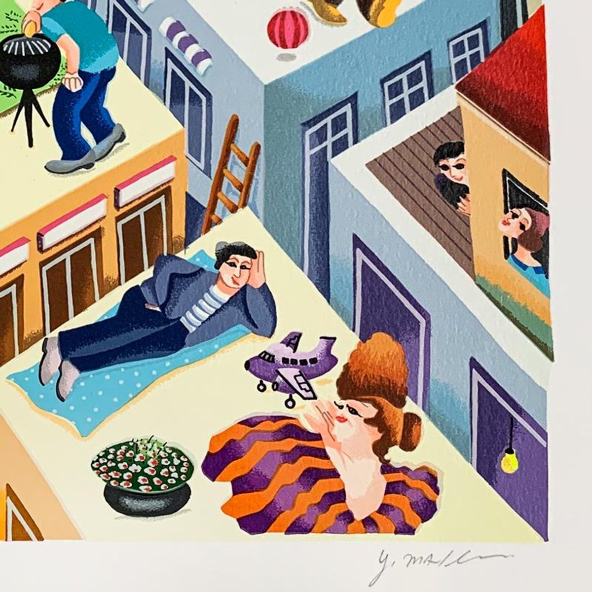 Yuval Mahler, "Escaping the Fire" Hand Signed Limited Edition Serigraph on Paper with Letter of Authenticity.