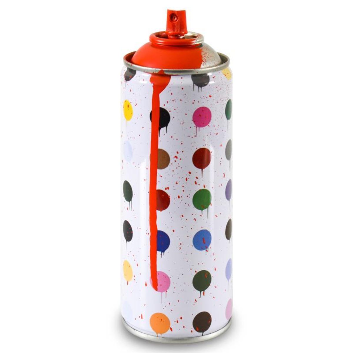 Mr. Brainwash, "Hirst Dots (Red)" Limited Edition Hand Painted Spray Can with Plate Signature.