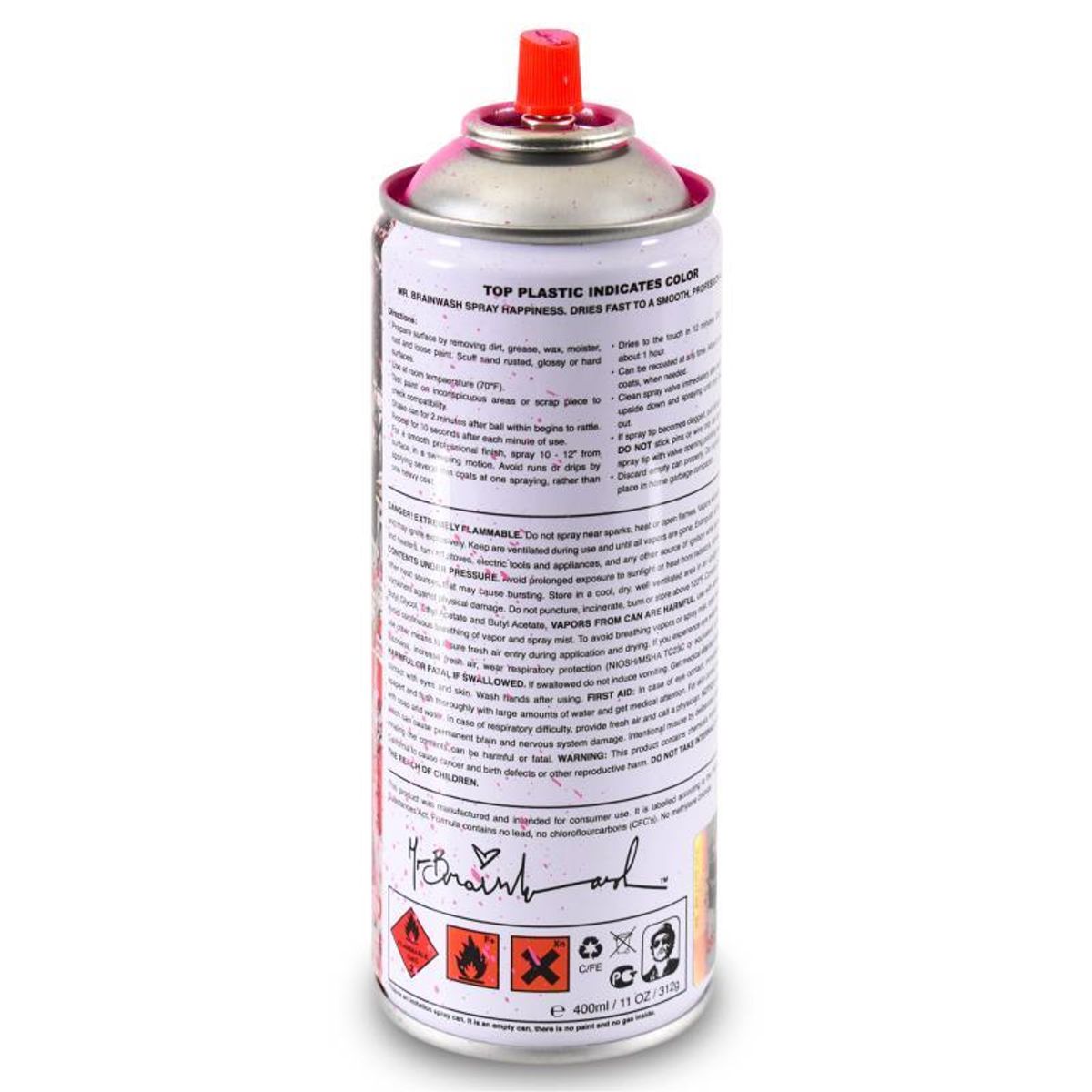 Mr. Brainwash, "Smile - Full (Pink)" Limited Edition Hand Painted Spray Can with Plate Signature.