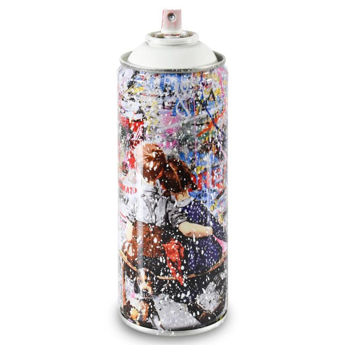 Mr. Brainwash, "Work Well Together (White)" Limited Edition Hand Painted Spray Can with Plate Signature.