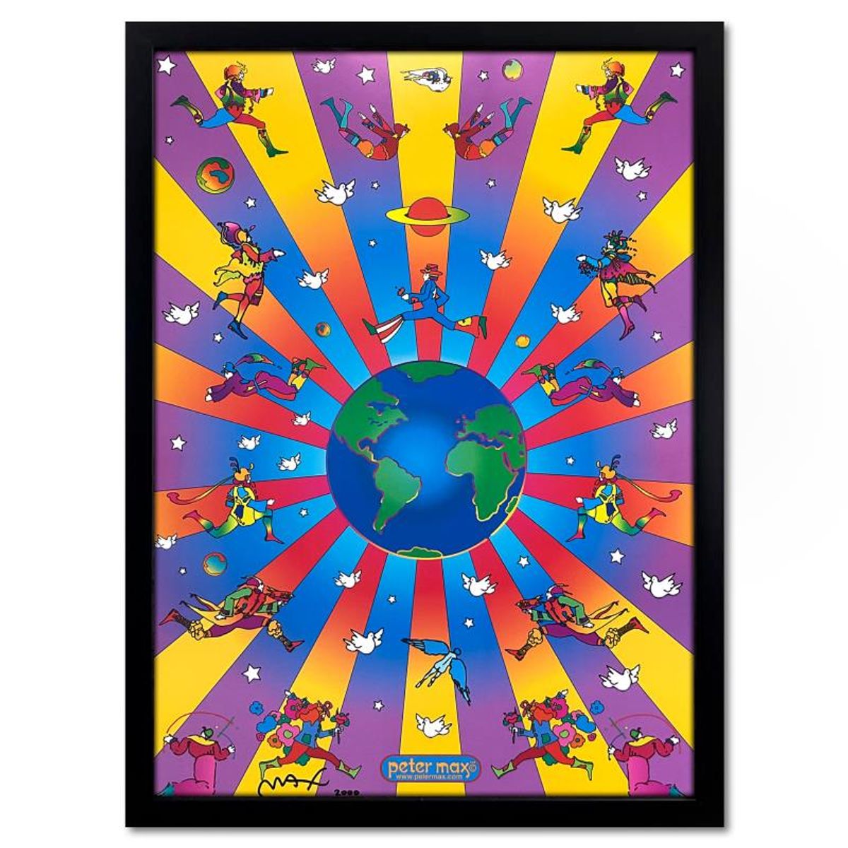 Peter Max, "Earth Day" Framed Hand Signed Offset Lithograph with Letter of Authenticity.