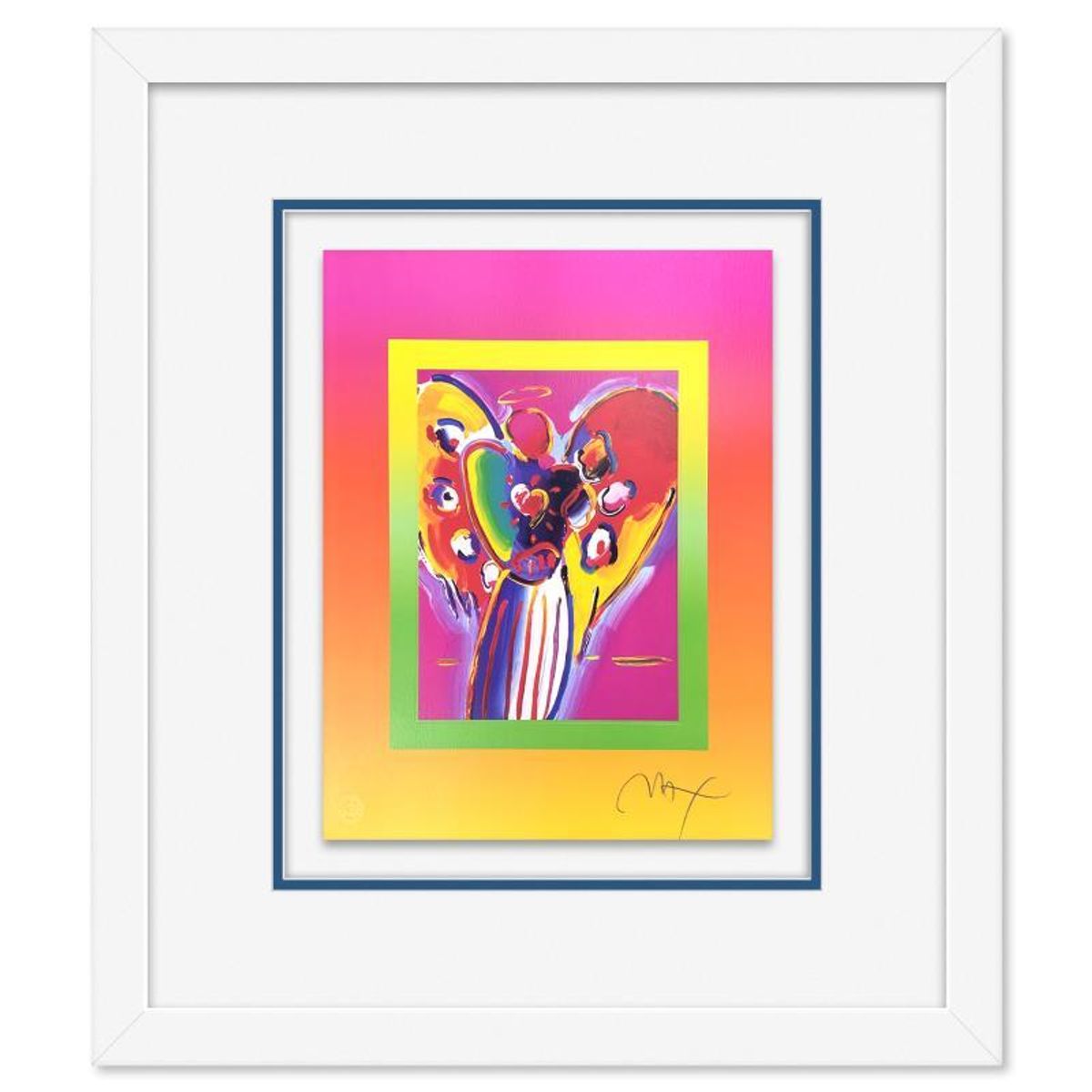 Peter Max, "Angel with Heart on Blends II" Framed Limited Edition Lithograph, Numbered and Hand Signed with Certificate of Authenticity.