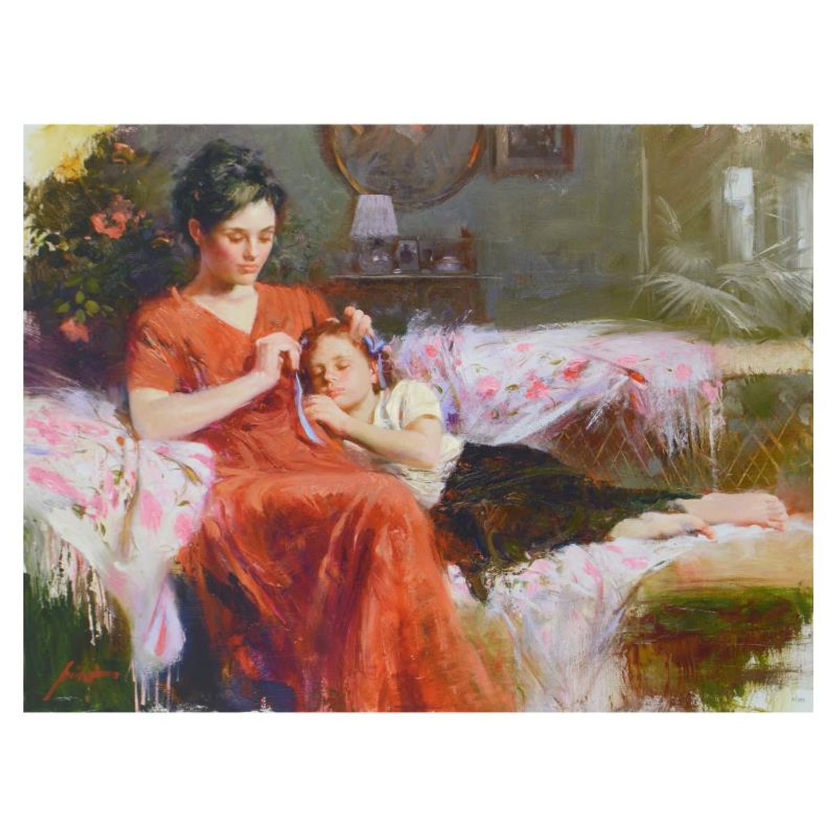 Pino (1939-2010), "Sweet Love" Limited Edition Hand Embellished Giclee on Canvas. Numbered and Hand Signed with Certificate of Authenticity.