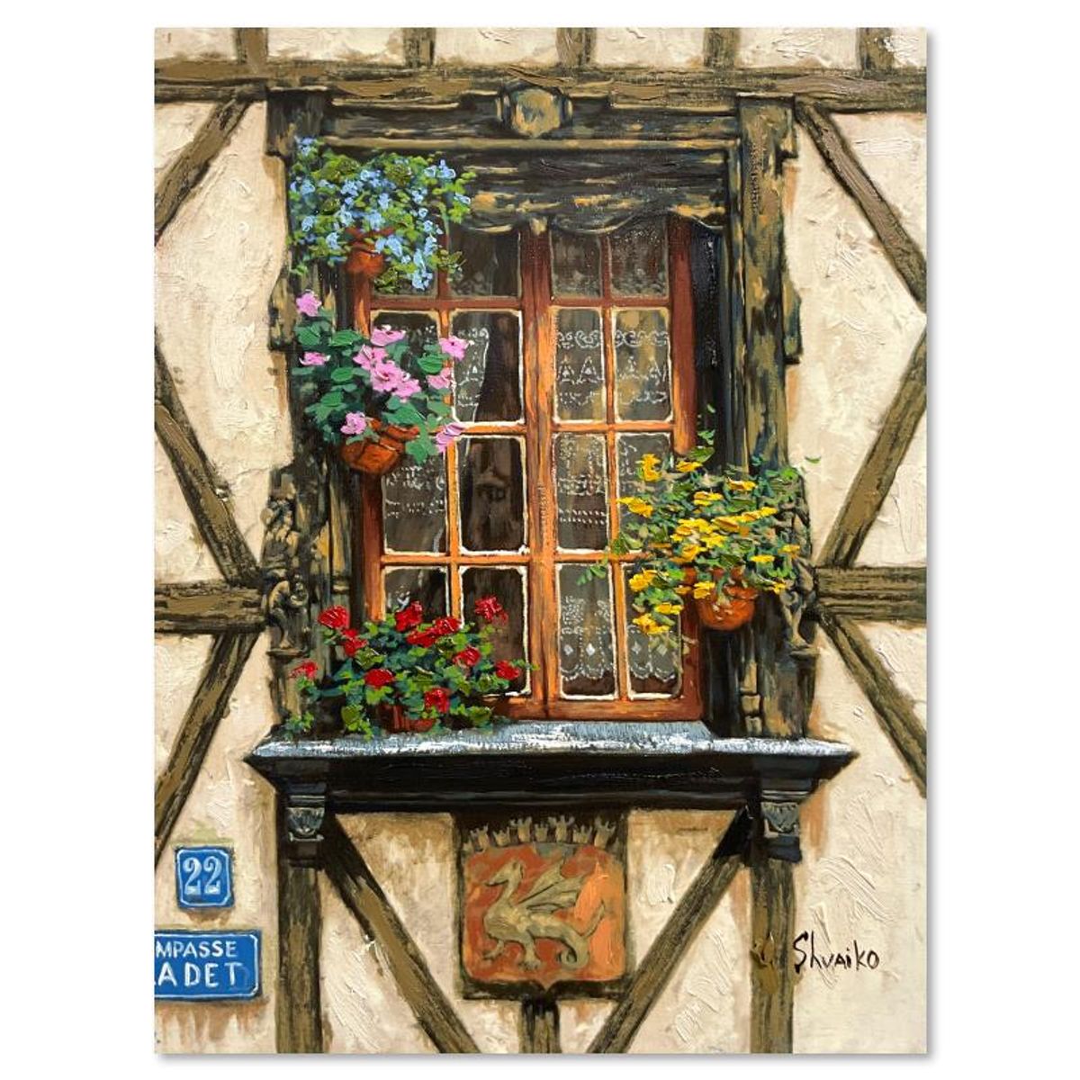 Viktor Shvaiko, "Windows of France" Hand Embellished Limited Edition Printer's Proof on Canvas, Numbered and Hand Signed with Letter of Authenticity.