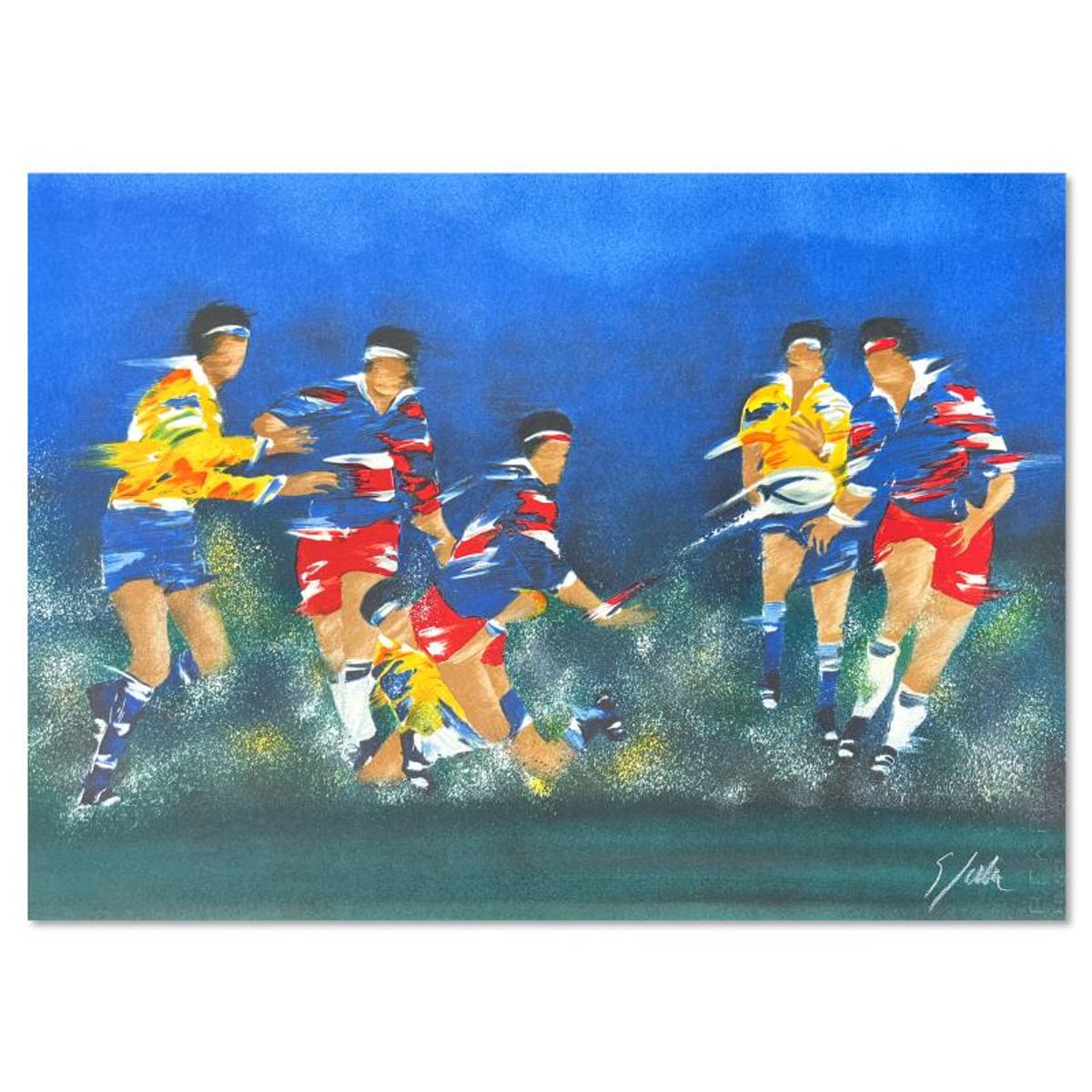 Victor Spahn, "Rugby" hand signed limited edition lithograph with Certificate of Authenticity.