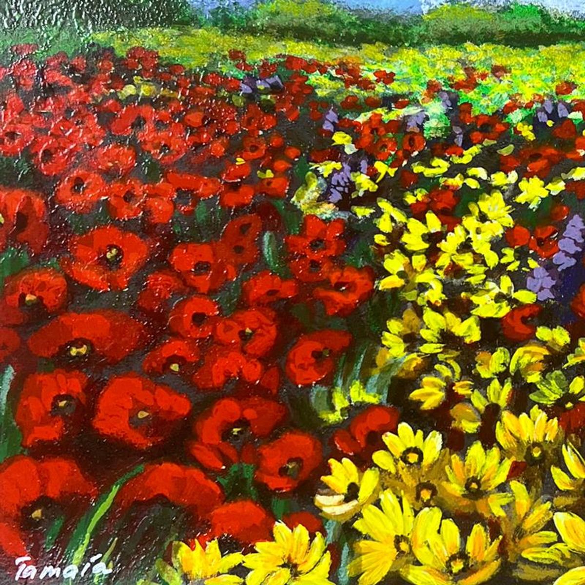Tamara Spolianski, "Flower Landscape I" Hand Signed, Numbered Limited Edition Serigraph with Letter of Authenticity.