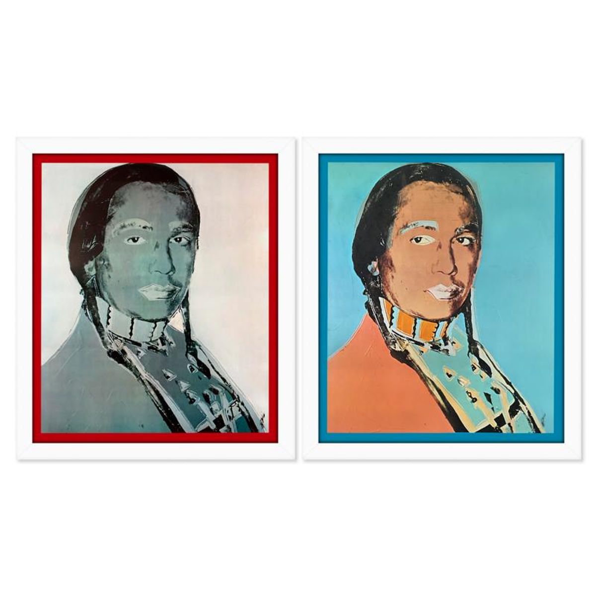 Andy Warhol (1928-1987), "The American Indian Series 2 Piece Set (Red 1976 & Blue 1977)" Framed Vintage Lithographs from Ace Gallery with Letter of Authenticity.