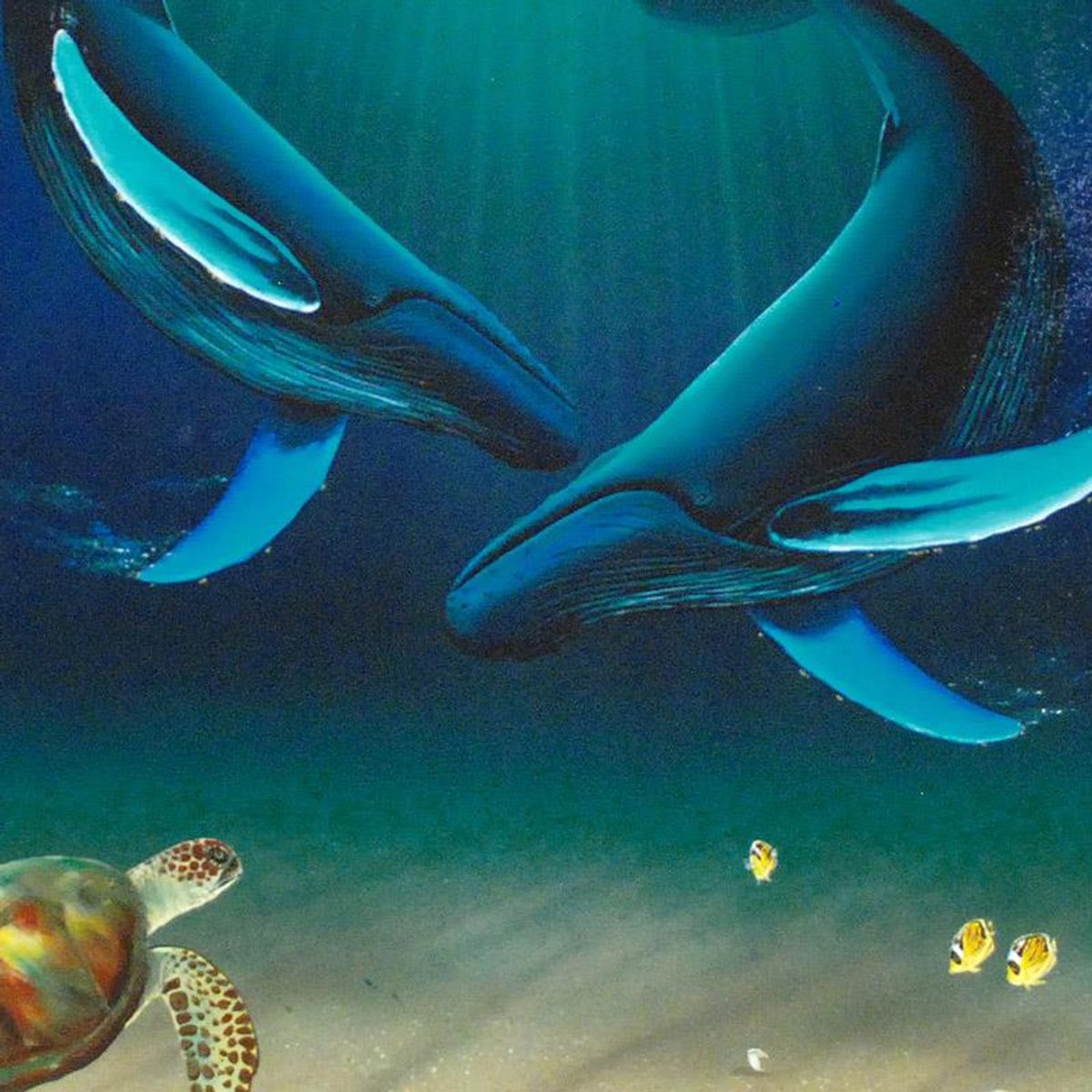 Wyland, "In the Company of Whales" Hand Signed Limited Edition Giclee on Canvas with Certificate of Authenticity.