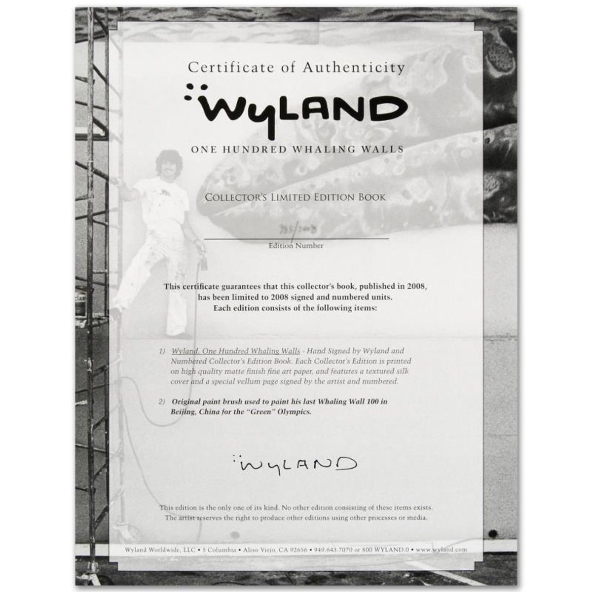 Wyland, "100 Whaling Walls" (2008) Limited Edition Collector's Fine Art Book by World-Renowned Artist Wyland. Comes with One of the Actual Paint Brushes Used to Paint The Whaling Wall