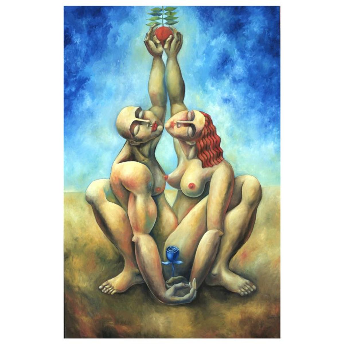 Yuroz, "Lover's Reach" Hand Signed Limited Edition Serigraph on Canvas with Certificate of Authenticity.