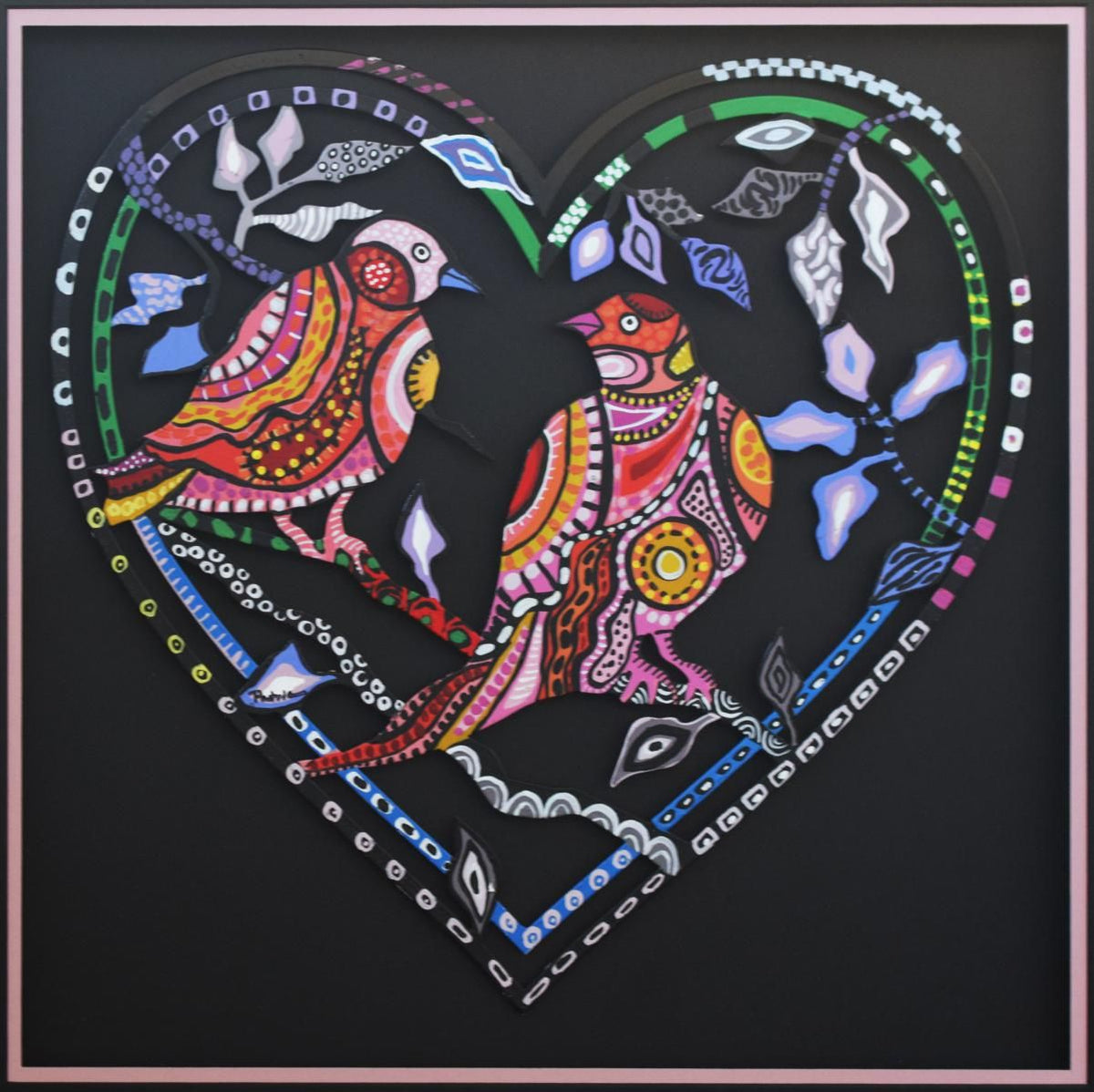 Patricia Govezensky- Original Painting on Laser Cut Steel "Love Birds XV"