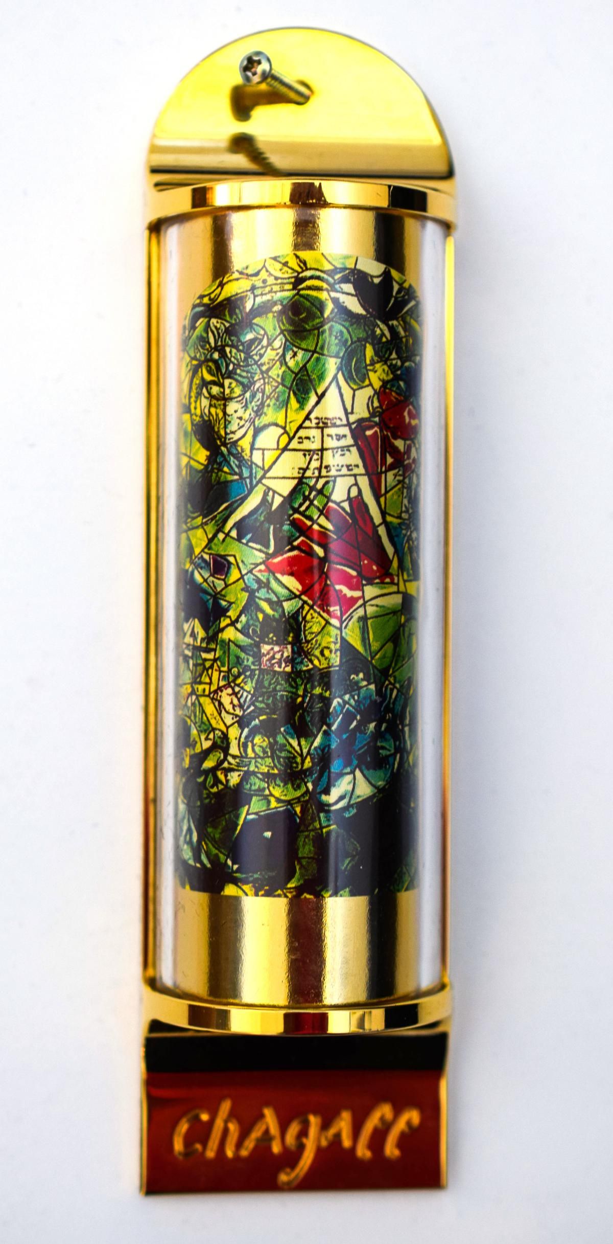 Marc Chagall- Mezuzah - silkscreen on 24K gold plated bronze "12 Tribes Hadassah Windows - Issachar"