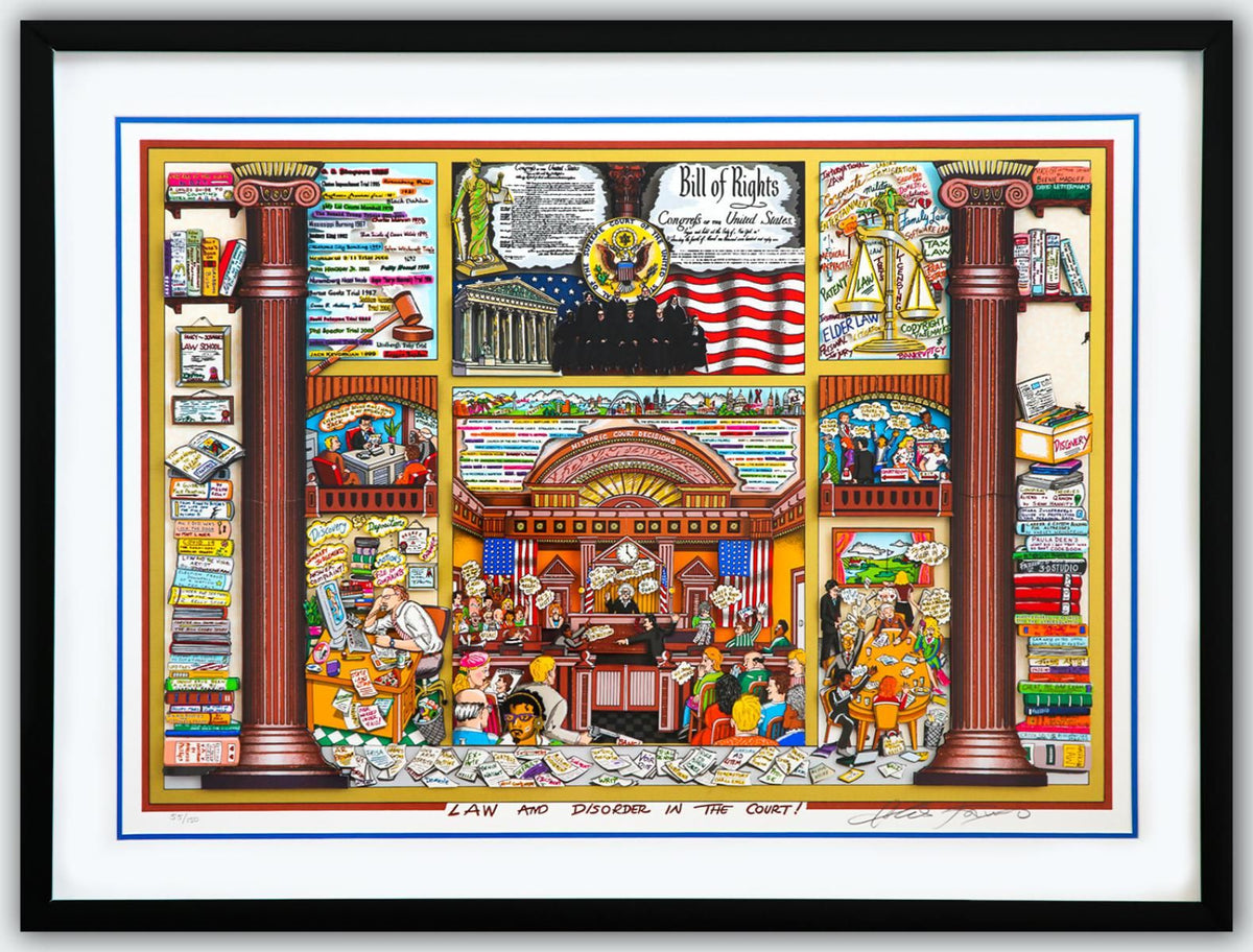Charles Fazzino- 3D Construction Silkscreen Serigraph "Law and Disorder in the Court! (Blue)"