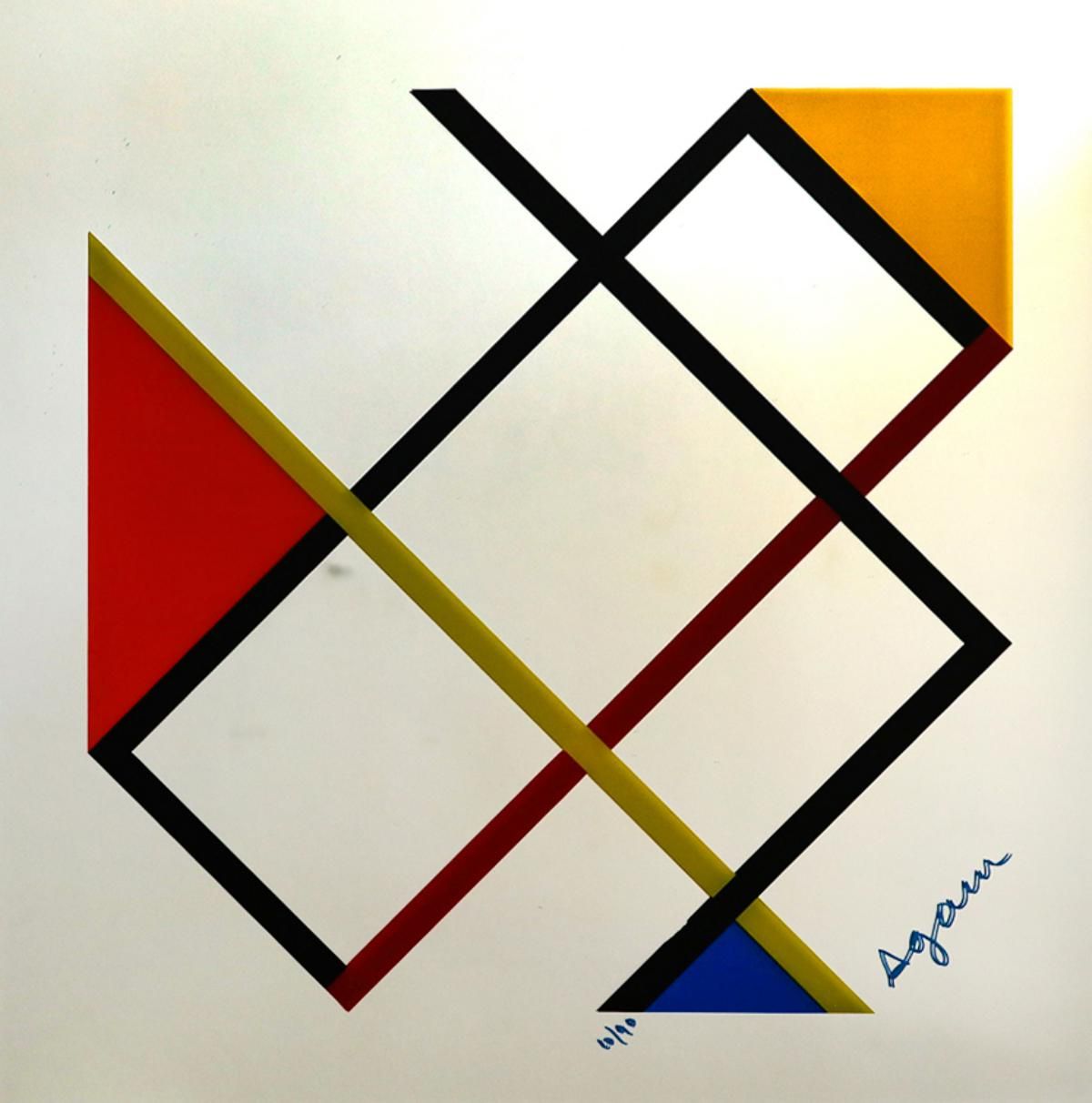 Yaacov Agam- Color Serigraph with Pigments on Glass Mirror "Homage to Mondrian"