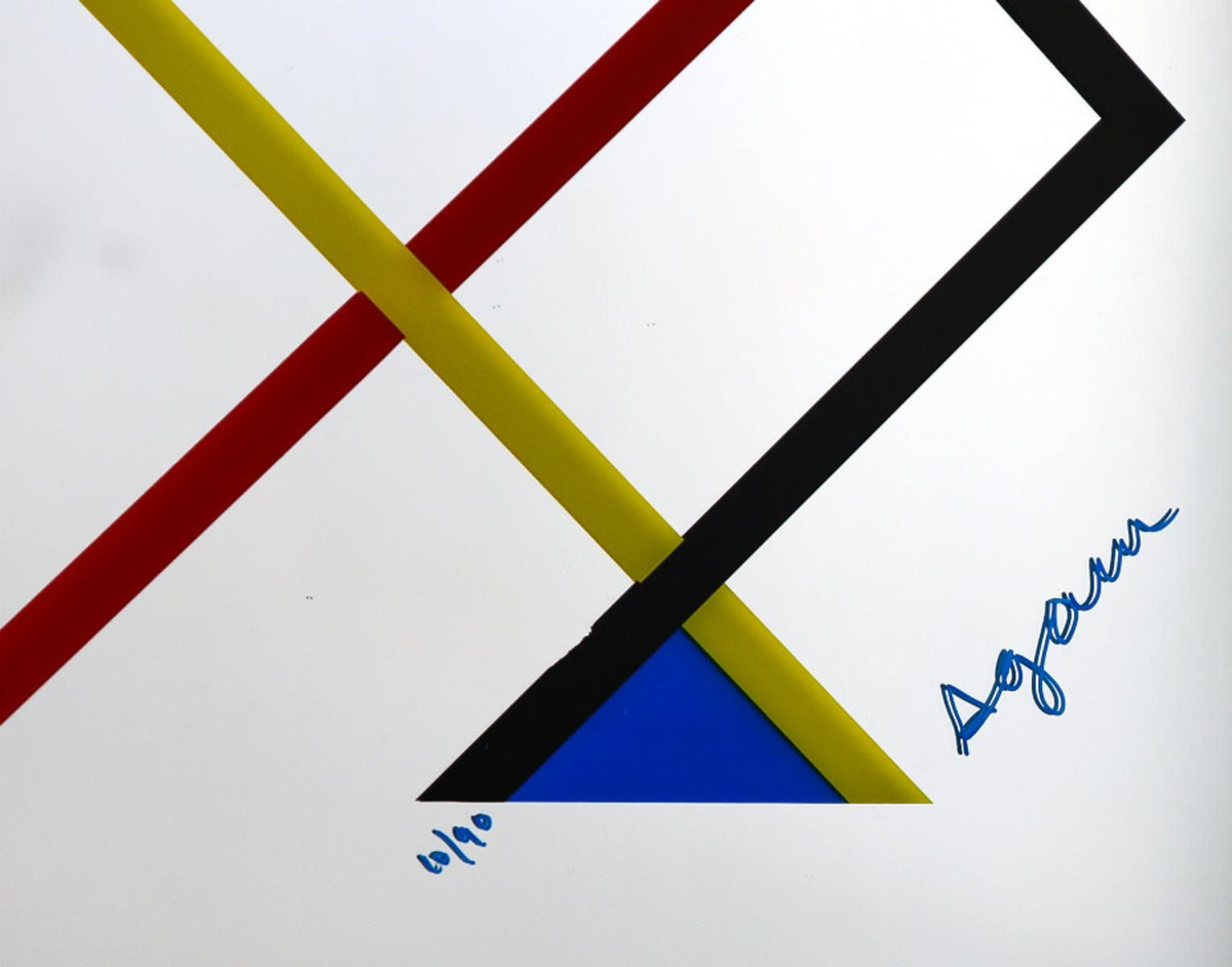 Yaacov Agam- Color Serigraph with Pigments on Glass Mirror "Homage to Mondrian"