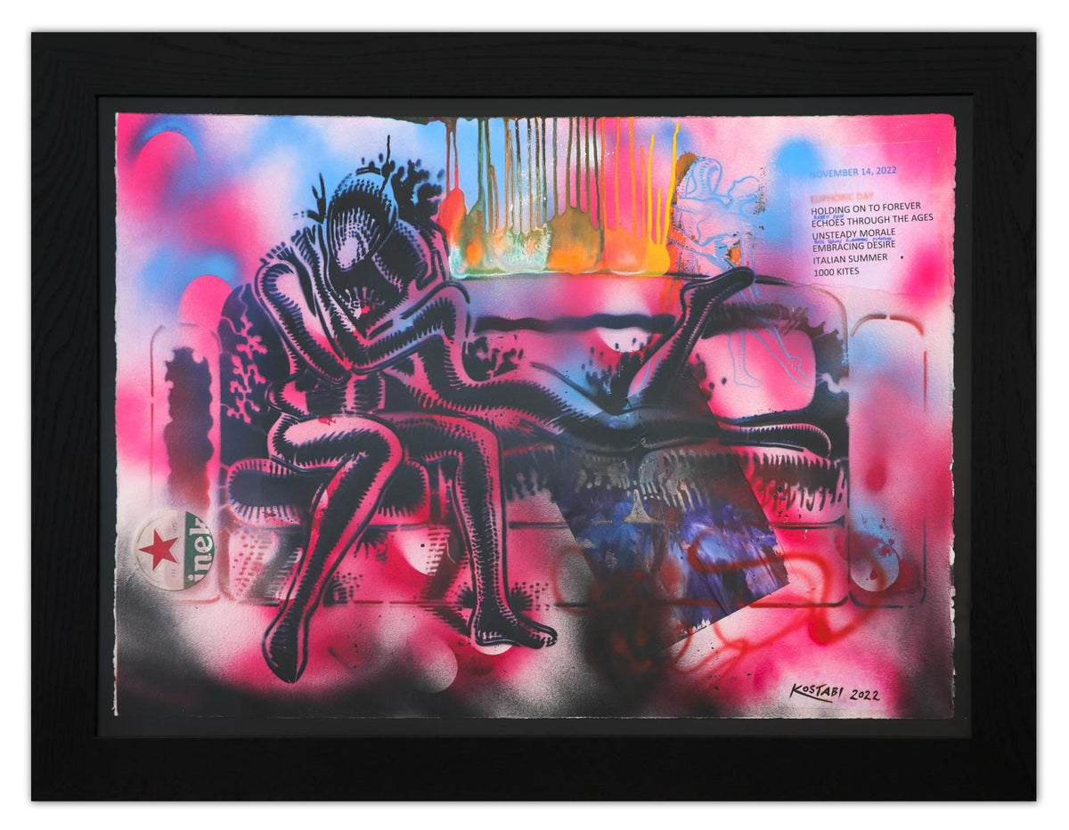 Mark Kostabi- Original Mixed Media on Paper "Echoes of Holding, 2022"