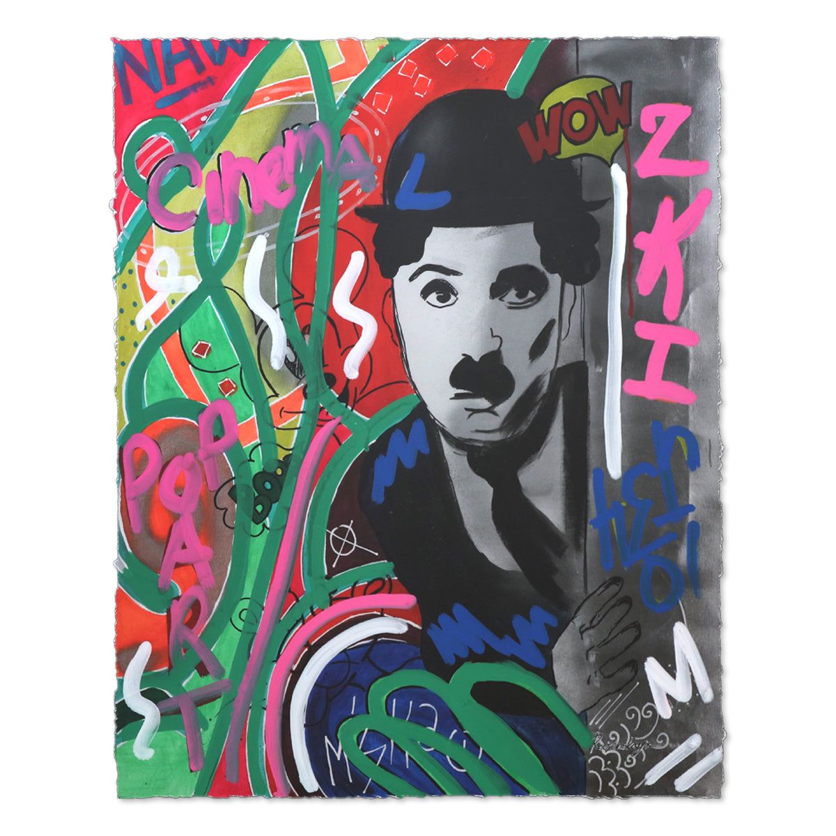 Nastya Rovenskaya- Mixed Media on Paper "Chaplin Is Hiding"