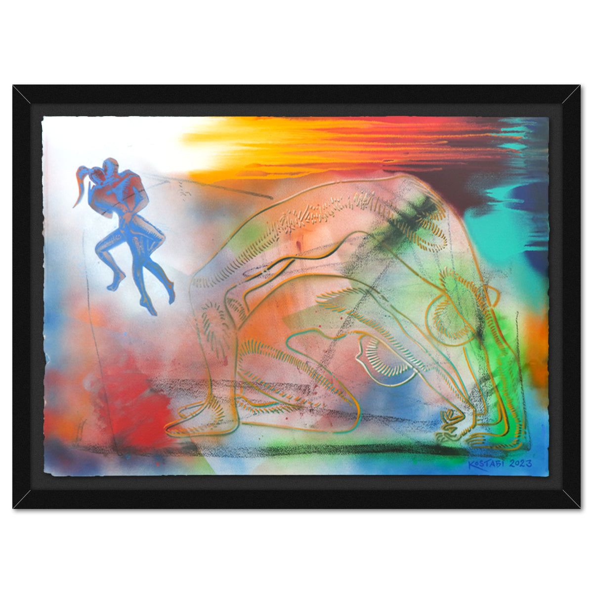 Mark Kostabi- Original Mixed Media on Paper "The Dance Of Tranquility"