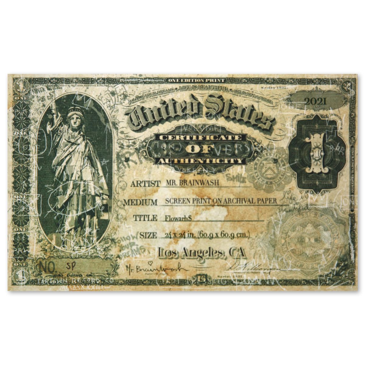 Mr Brainwash- Silkcreen on Paper "Flowarh$, 2021"