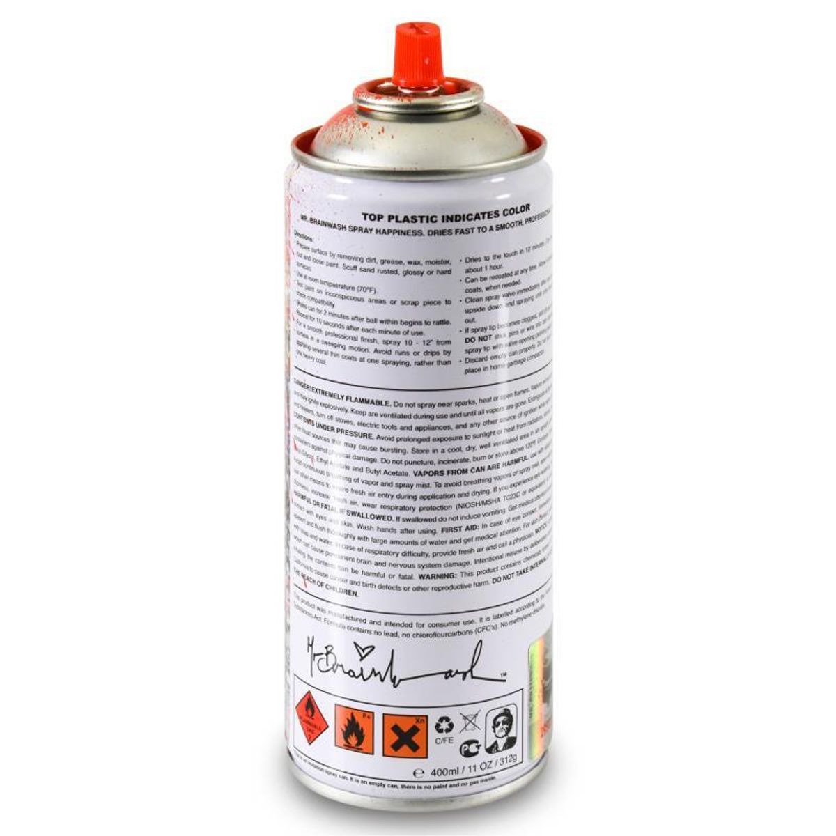 Mr. Brainwash, "Work Well Together (Red)" Limited Edition Hand Painted Spray Can with Plate Signature.