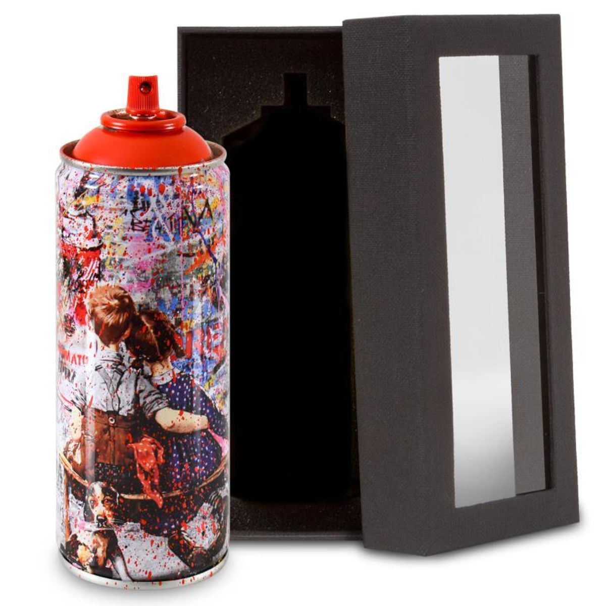Mr. Brainwash, "Work Well Together (Red)" Limited Edition Hand Painted Spray Can with Plate Signature.