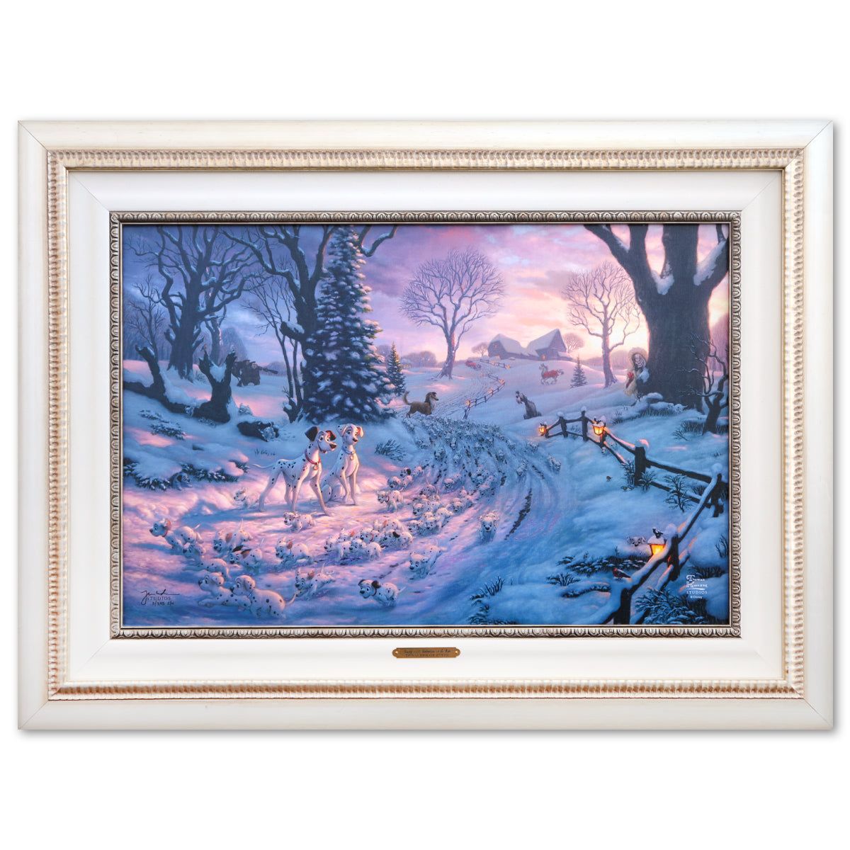 Thomas Kinkade- Hand Embellished Giclee on Canvas "101 Dalmatians On The Run"
