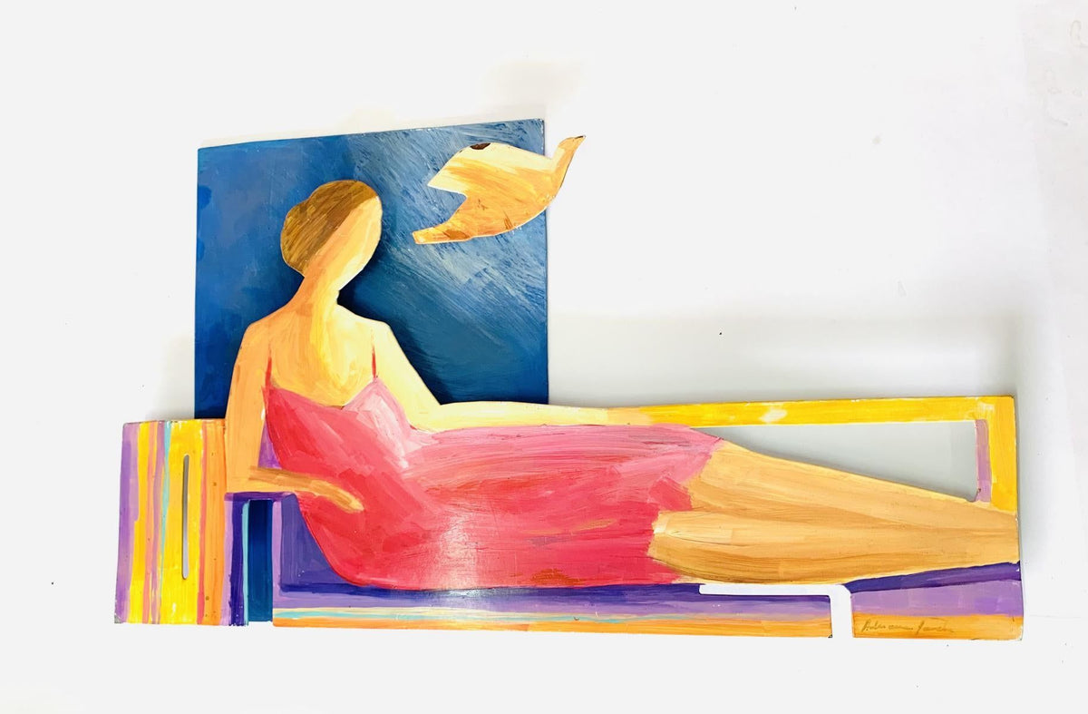 Adriana Naveh  - Hand painted metal wall sculpture  "Seated Woman "