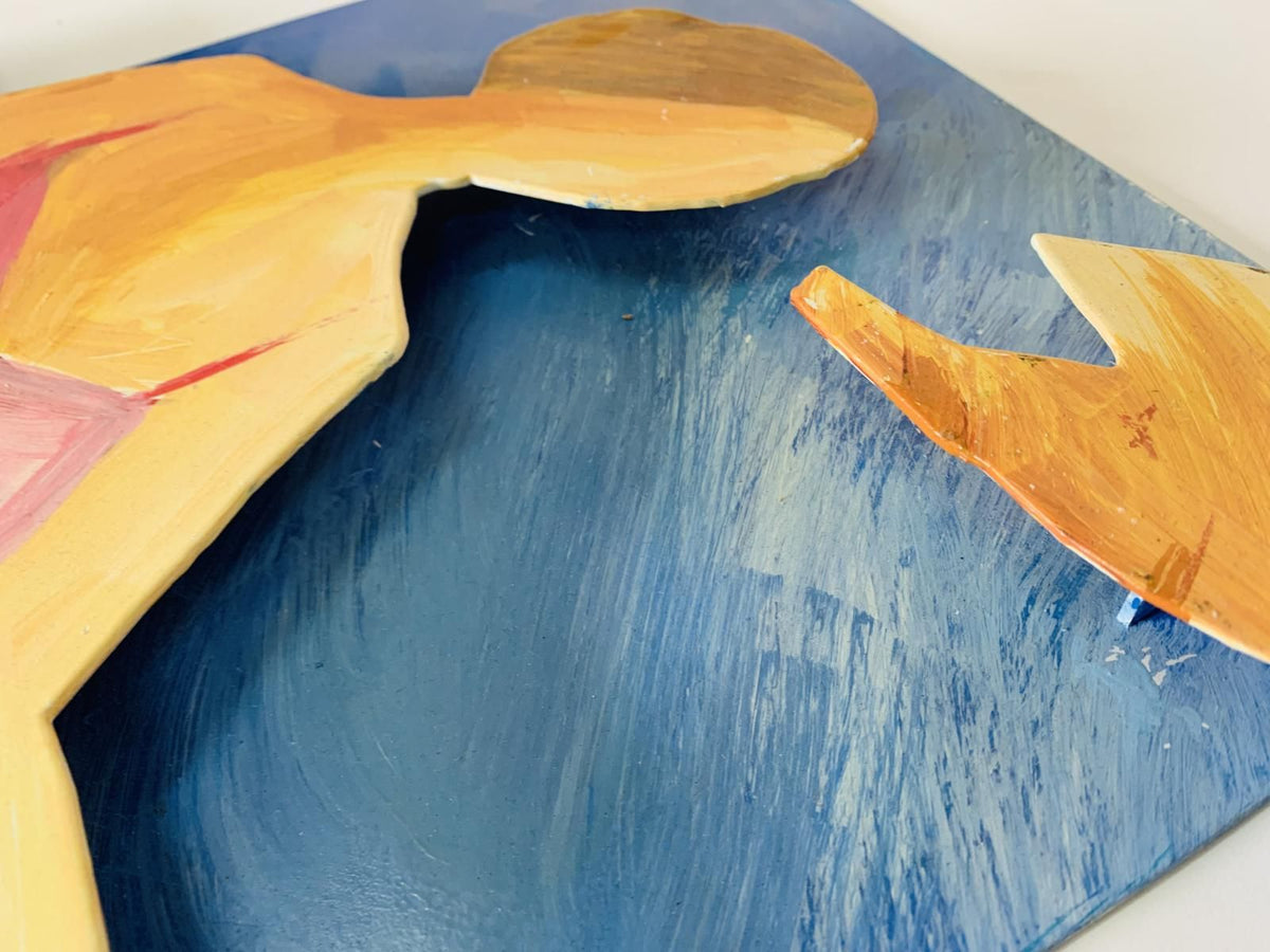 Adriana Naveh  - Hand painted metal wall sculpture  "Seated Woman "