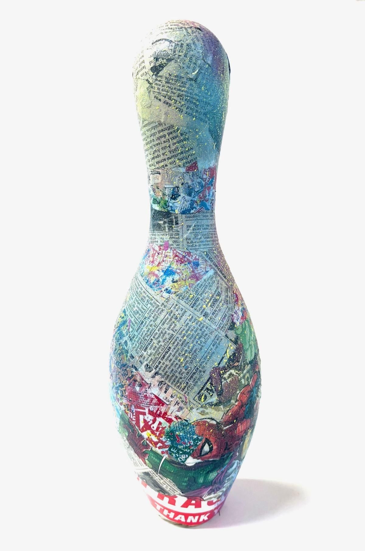 E.M Zax- 1/1 unique one of a kind sculpture with paints "Bowling Pin"