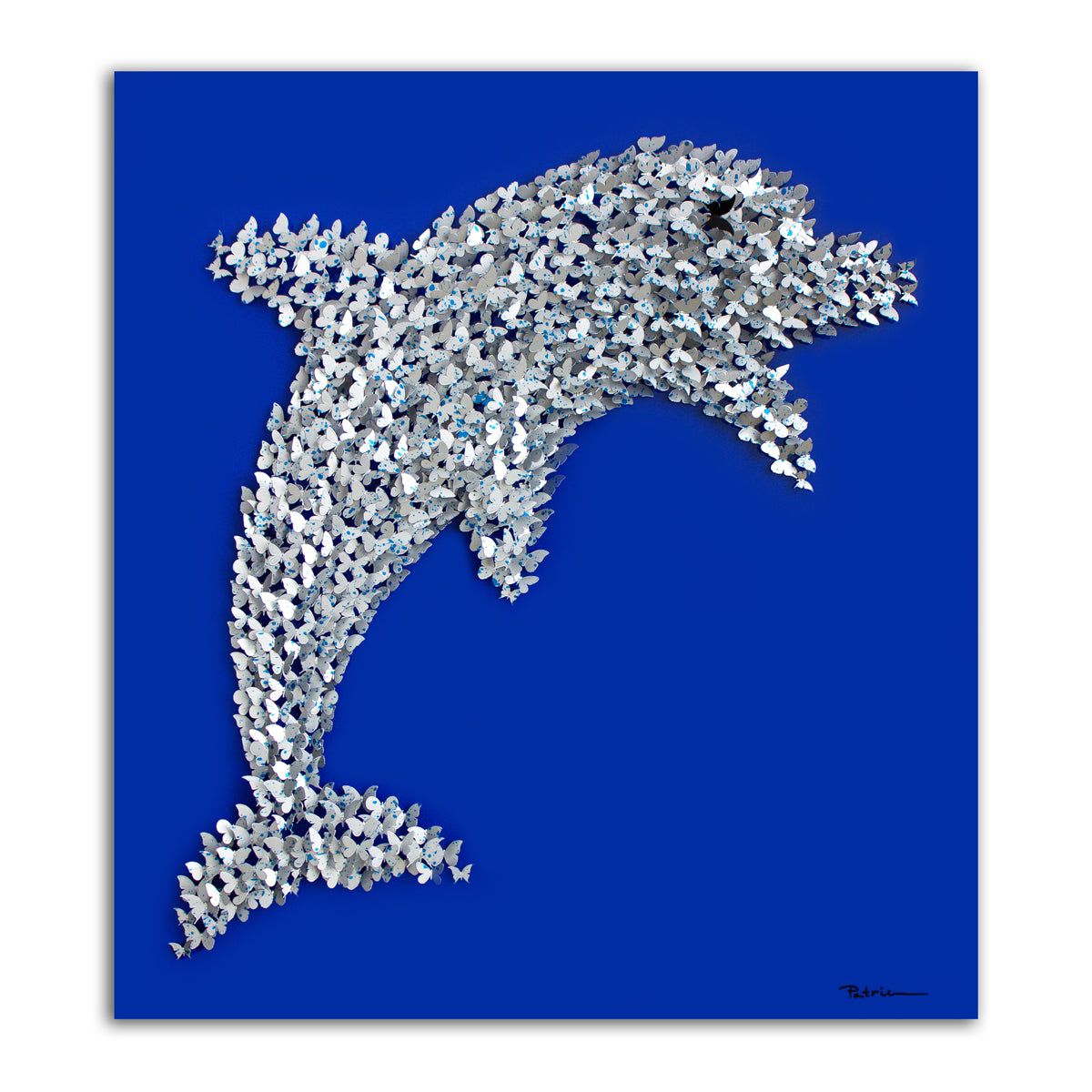 Patricia Govezensky- Original 3D Metal Art on Wood "Dolphin"