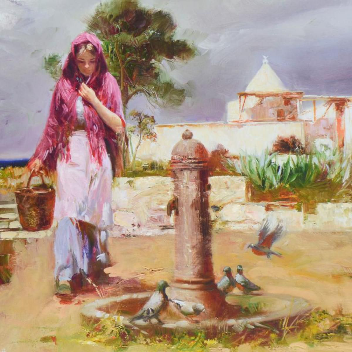 Pino (1939-2010)- Hand Embellished Giclee on Canvas "The Water Fountain"