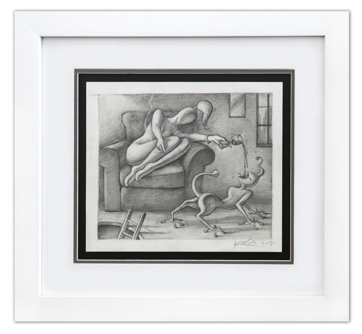 Mark Kostabi- Original Drawing on Paper "Indulgence"