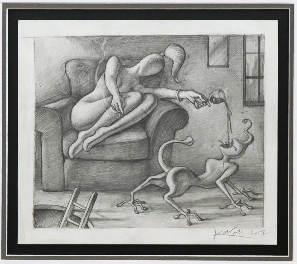 Mark Kostabi- Original Drawing on Paper "Indulgence"