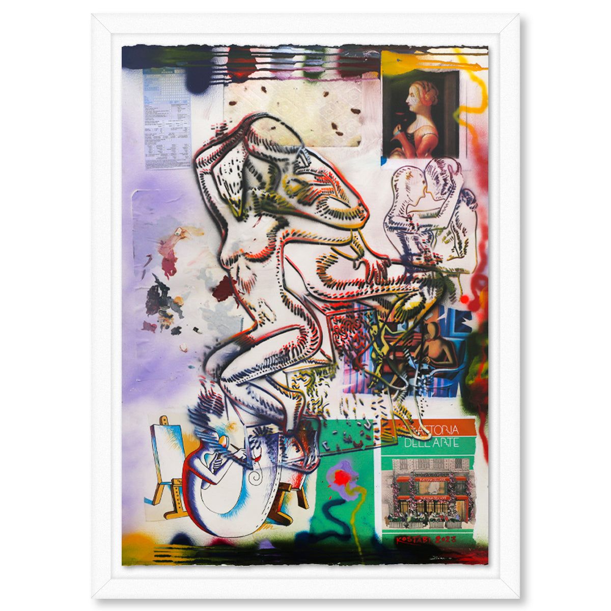 Mark Kostabi- Original Mixed Media on Paper "Navigating the Secrets Of the Psyche"