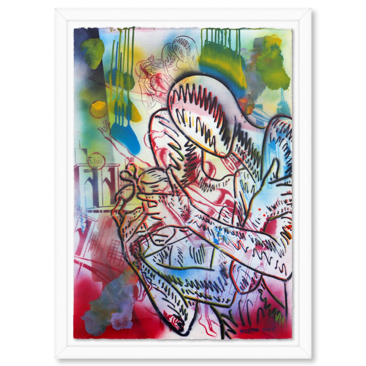 Mark Kostabi- Original Mixed Media on Paper "Don't Stop Ever"