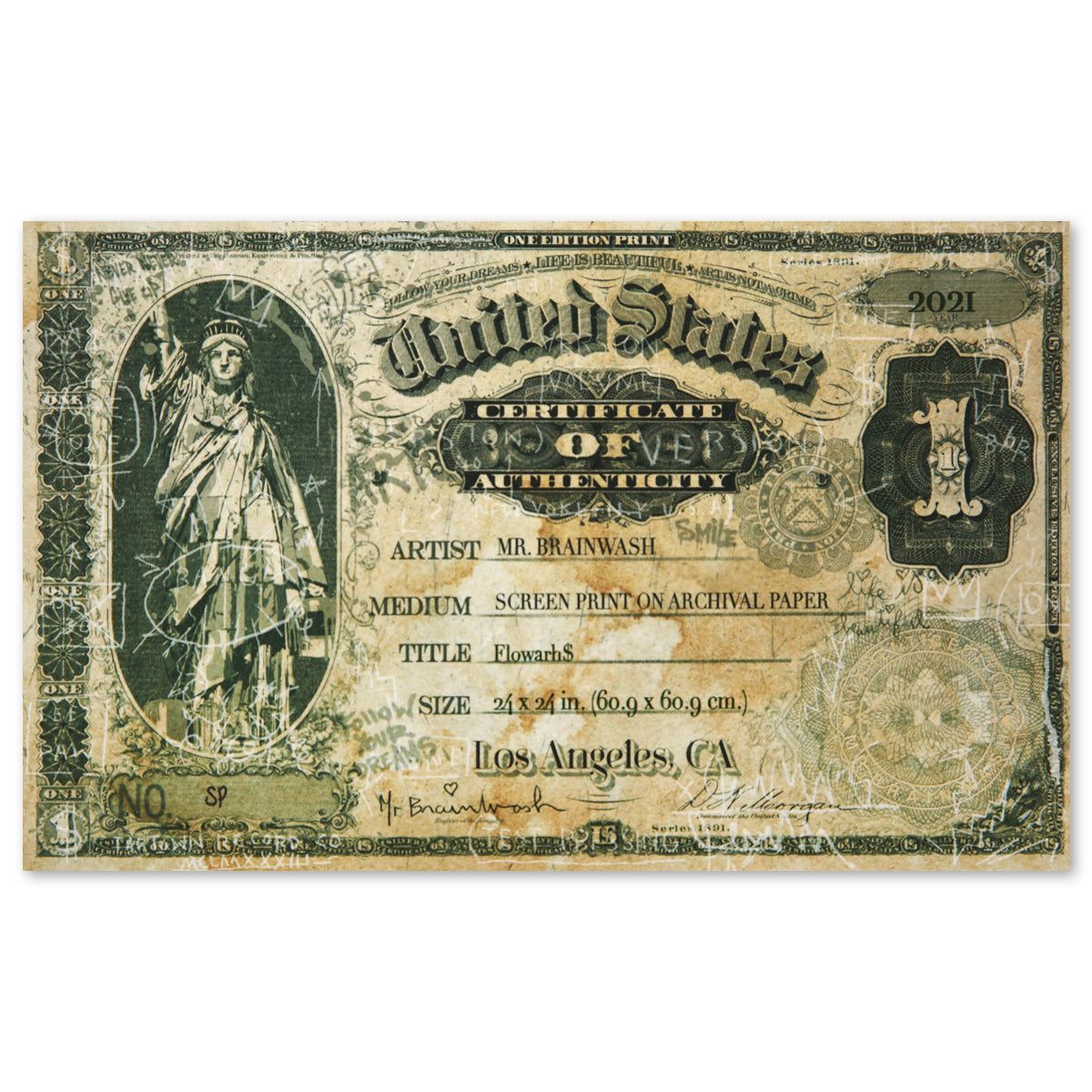 Mr Brainwash- Silkcreen on Paper "Flowarh$, 2021"