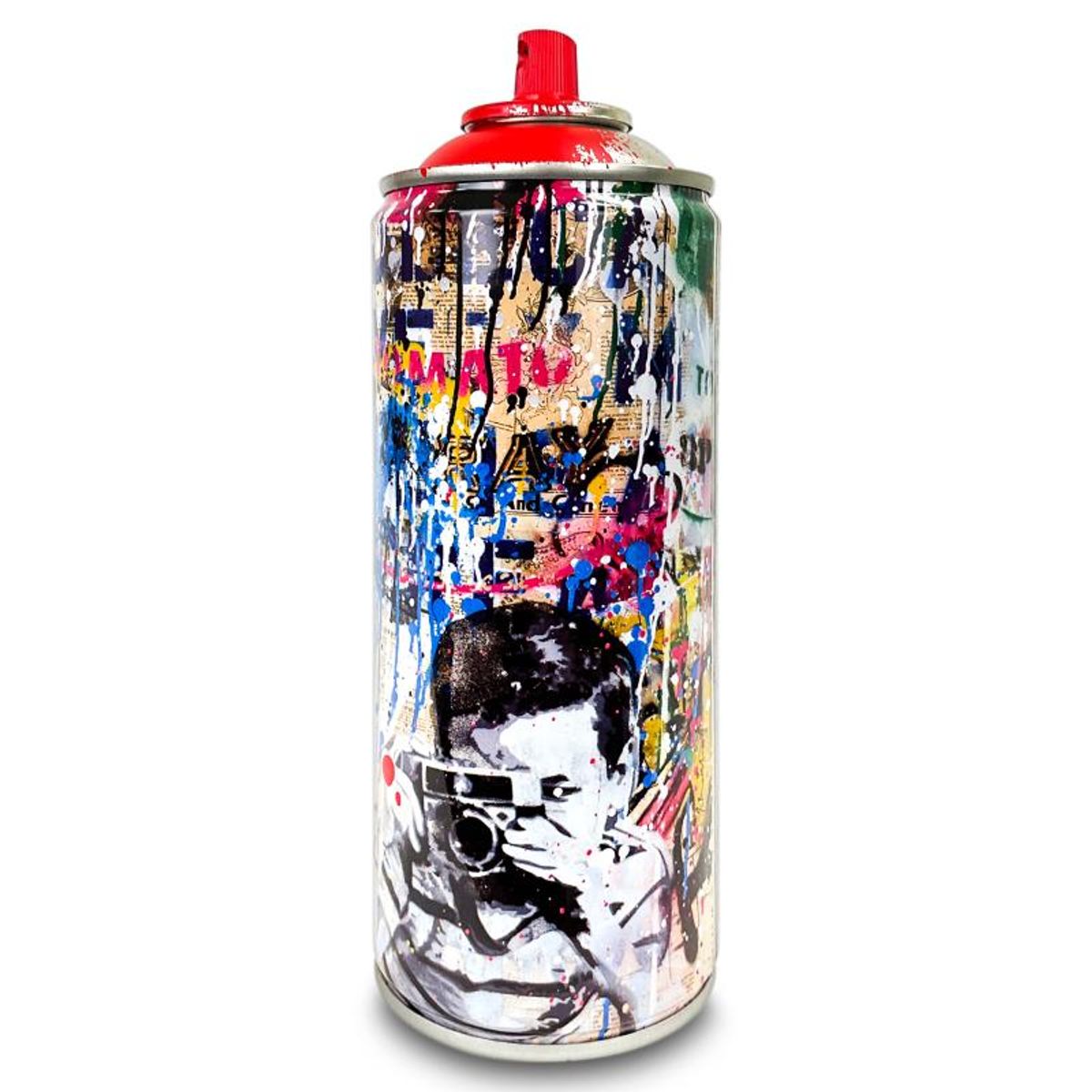 Mr. Brainwash, "Smile (Red)" Limited Edition Hand Painted Spray Can with Plate Signature.
